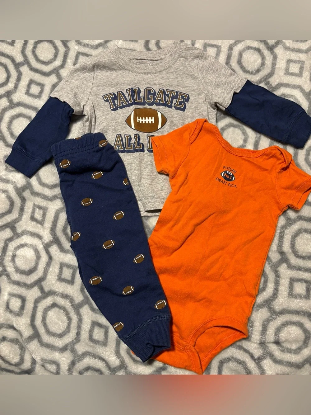 Carter's Orange/navy Baby Bodysuit 3-Piece Football Set